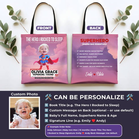 Personalized Supergirl Baby Tote Bag – Funny Superhero Gift for Mom with Custom Photo & Name
